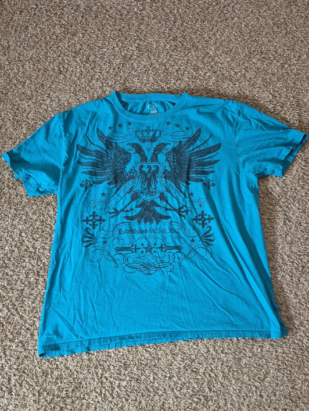 OP Y2k Men's Bright Teal Short-Sleeve Tee with Y2k Black Crest Graphic